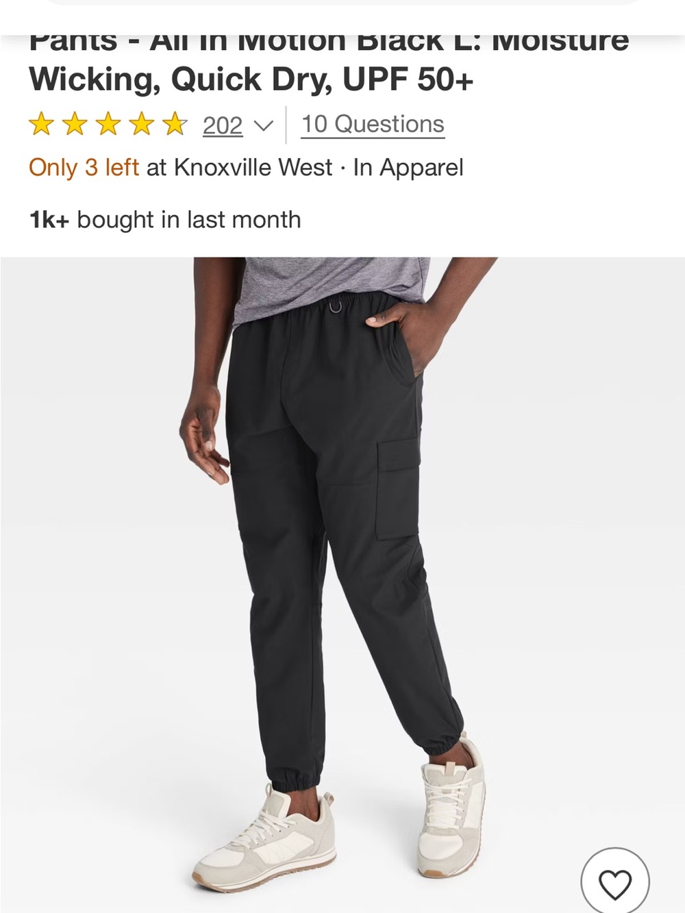 all in motion Men's Black Cargo Jogger Pants